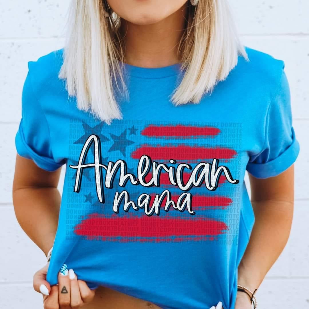 American Mama (distressed stripes and stars) DTF TRANSFER