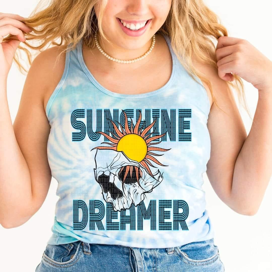 Sunshine Dreamer skull with sun DTF TRANSFER