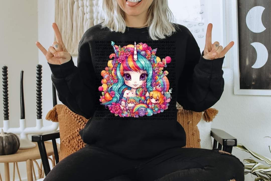 Unicorn girl with LF colors ( baby unicorn, small rainbow element, florals) 68435 DTF TRANSFER