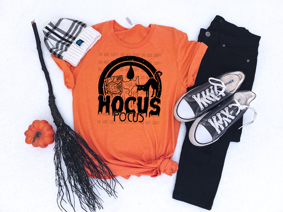 Hocus with cat,candle, and book BLACK screen print transfer