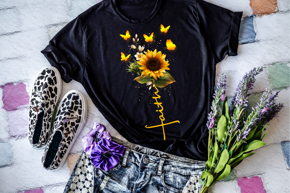 Sunflower Faith (shadows behind butterflies) 112486 DTF TRANSFER