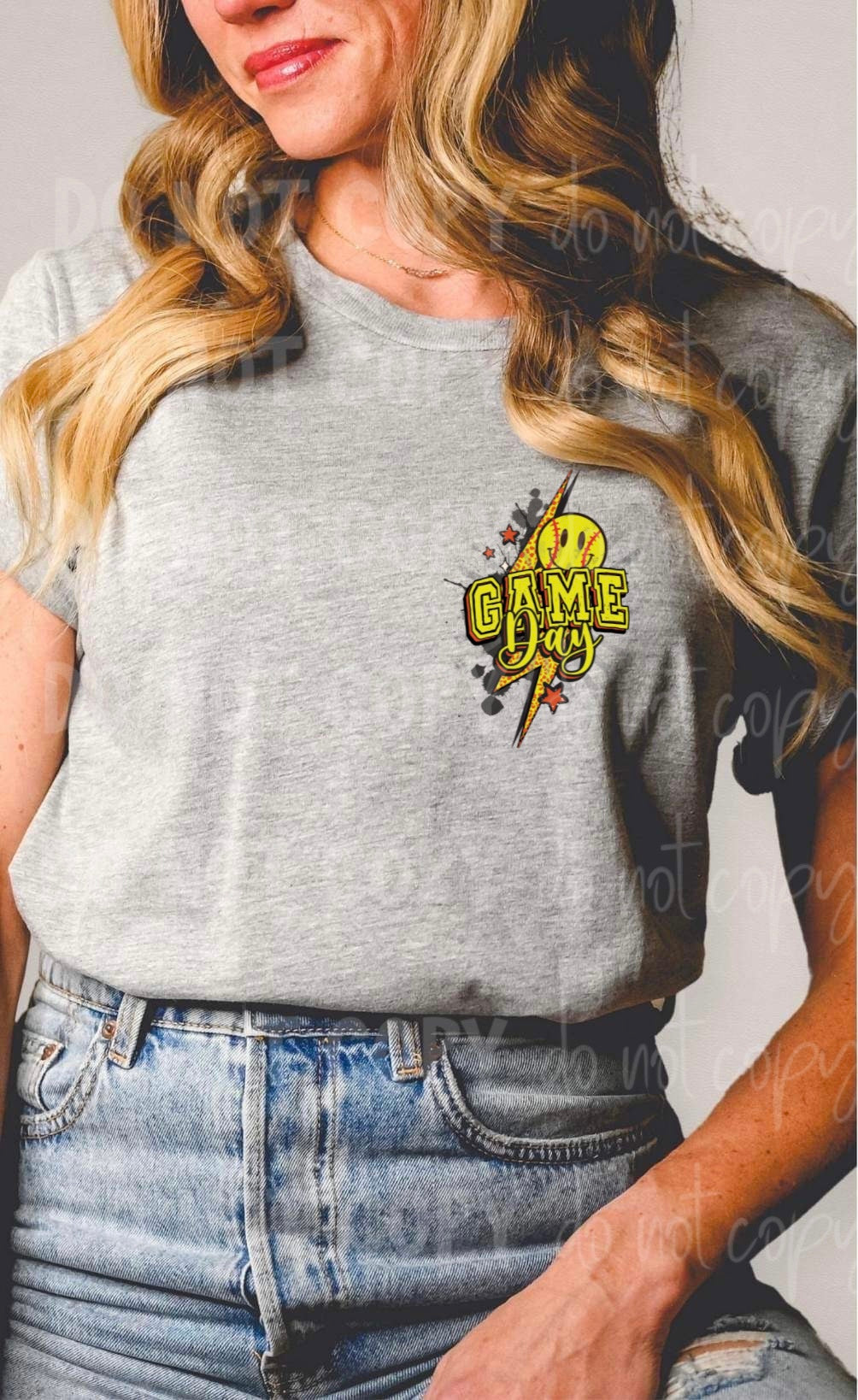 Game Day Softball (lightning bolt, red stars) CHOOSE SIZE  DTF transfer