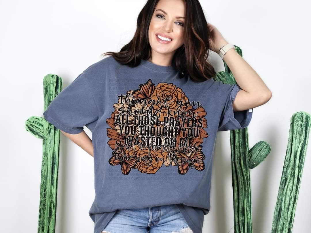 Thought you should know dark orange flowers and butterflies DTF TRANSFER