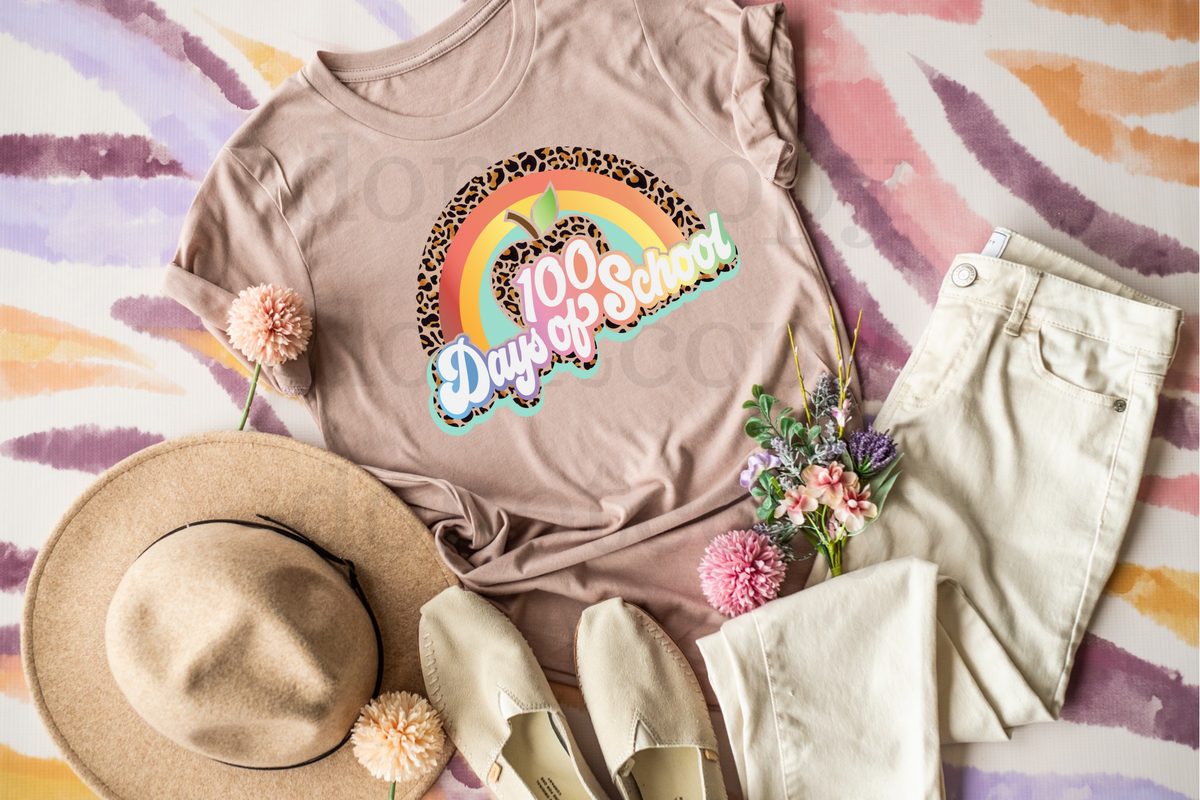 100 Days of School Leopard Rainbow 061 DTF