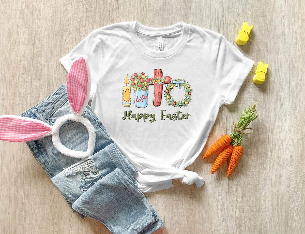 Happy Easter (farm theme, jar, candle, wreath, cross) DTF transfer