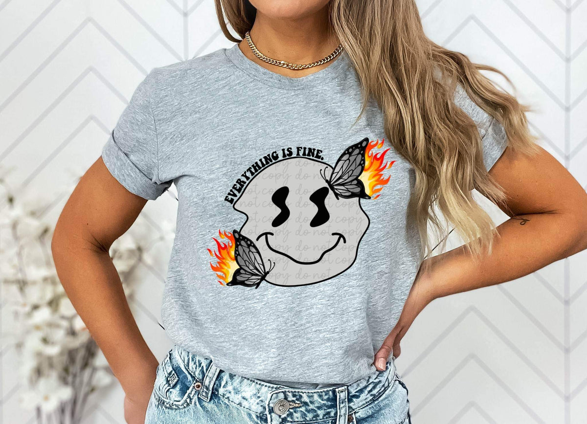 Everything is Fine (smiley with butterflies) DTF TRANSFER