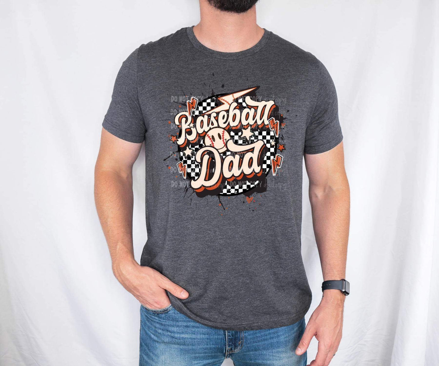 Baseball dad checkered print DTF transfer