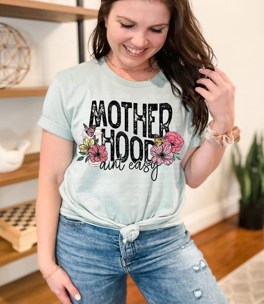 Motherhood ain’t easy grunge letters with flowers DTF TRANSFERS