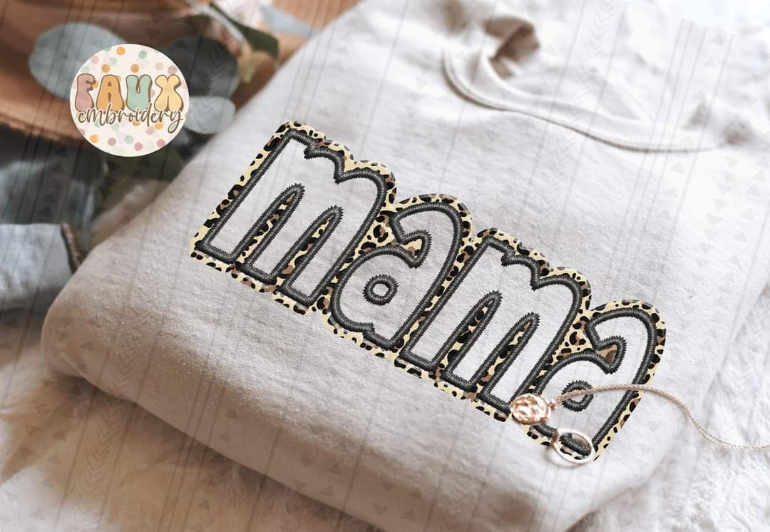 Faux embroidery leopard print mama DTF TRANSFER