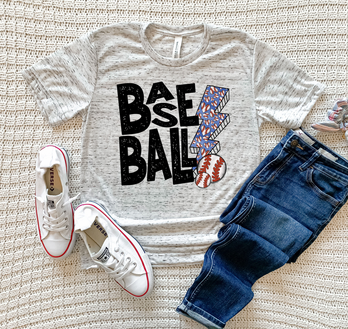 Baseball (grunge letters, blue lightning bolt with heart baseballs) 4157 DTF TRANSFER