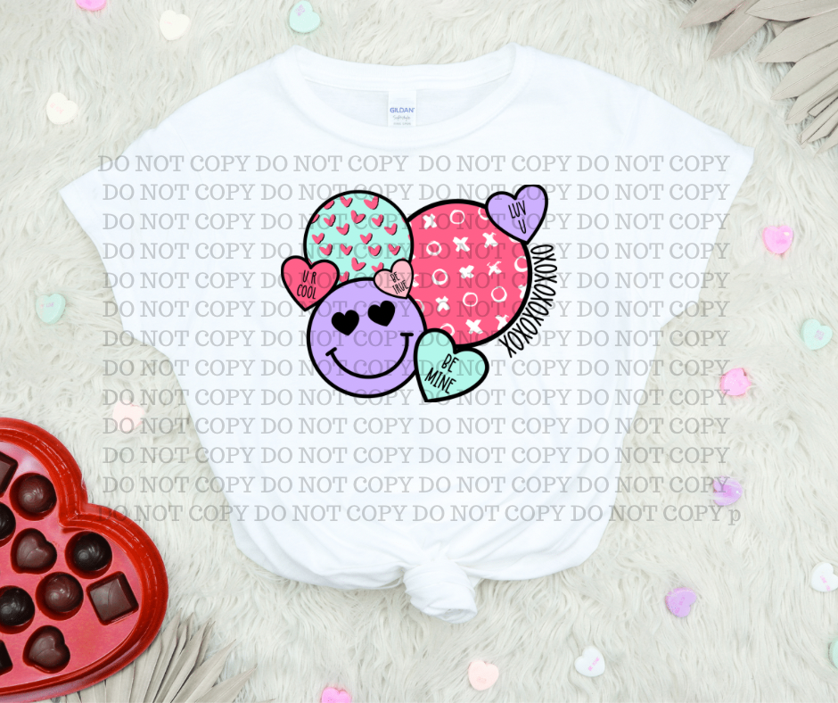 Xoxo hearts and smiley conversation hearts valentines 75380 DTF TRANSFER