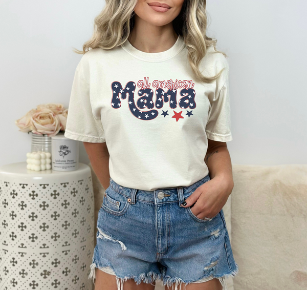 All American Mama (patriotic font) DTF transfer