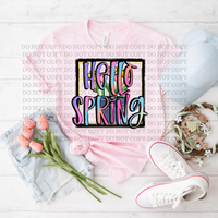 Hello Spring Framed, rainbow and potted flowers 75366 DTF TRANSFER