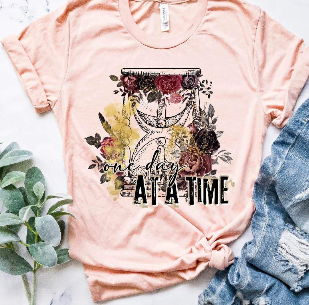 One Day at a Time (hour glass and flowers) DTF transfer