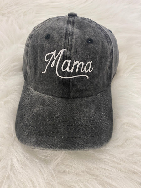 Dark gray Mama hat embroidery
