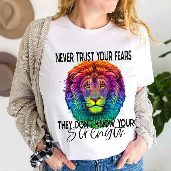 Never trust your fears they don’t know your strength (colorful Lion) DTF TRANSFER