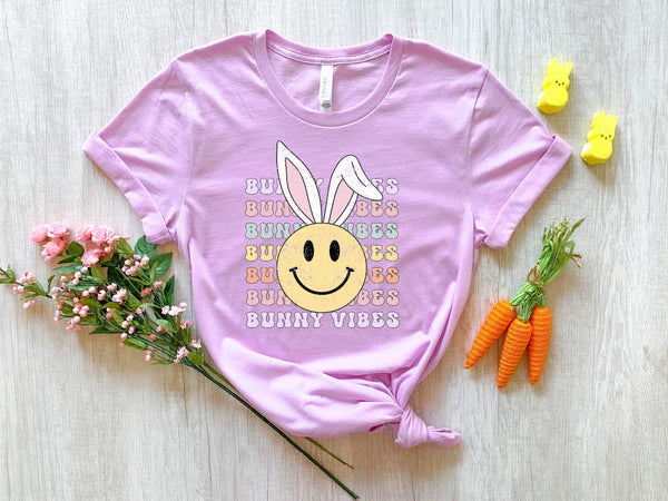 Bunny Vibes Stacked Happy Face with ears DTF transfer