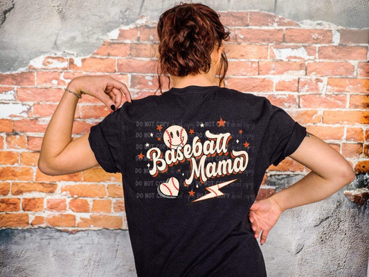 Baseball Mama Groovy Hearts Lightning Bolts DTF TRANSFER