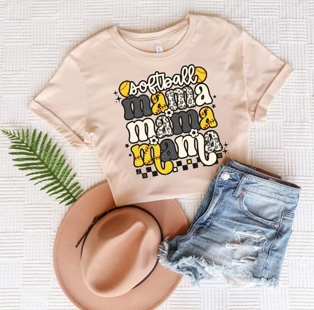 Softball Mama stacked checkered DTF transfer