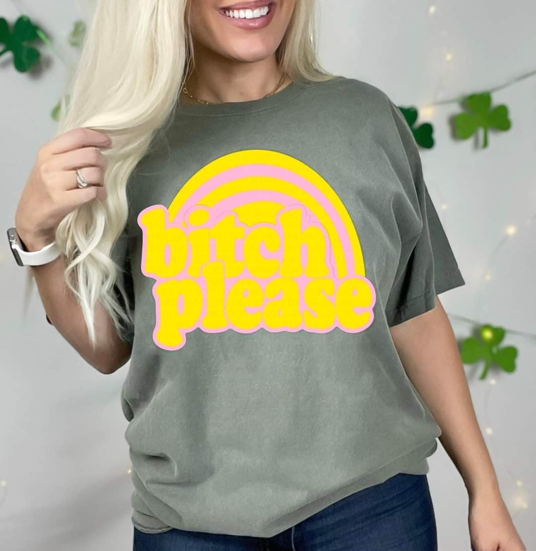 Bitch please pink yellow rainbow DTF TRANSFER