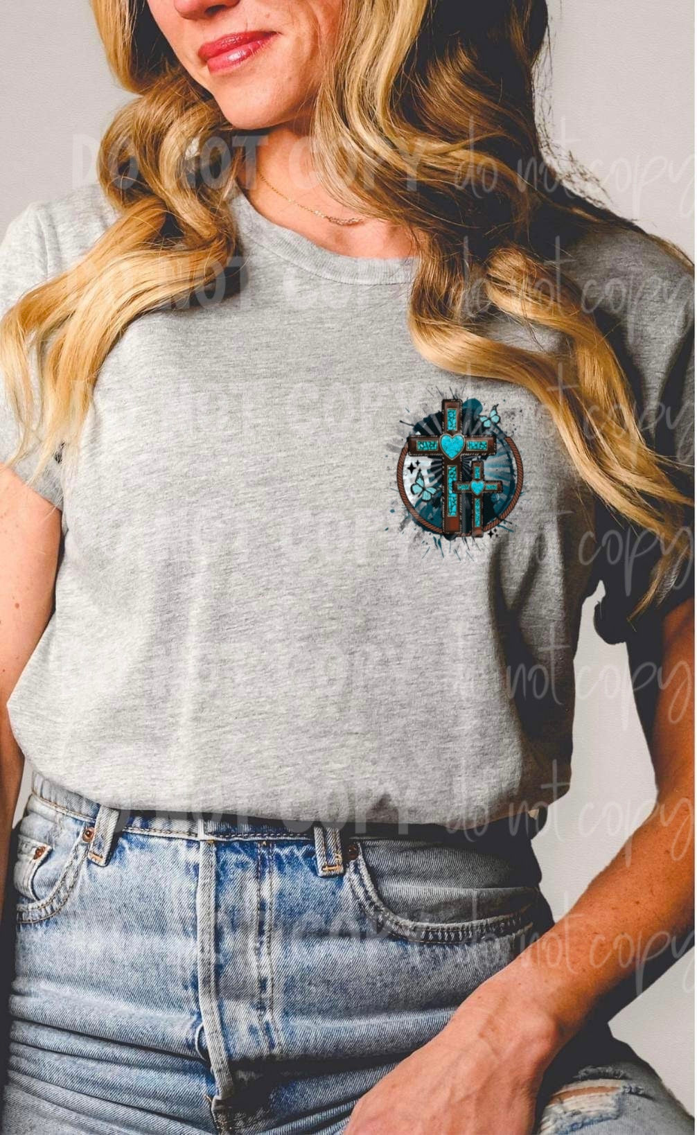 Turquoise Crosses with heart (butterflies, two crosses) CHOOSE SIZE DTF transfer