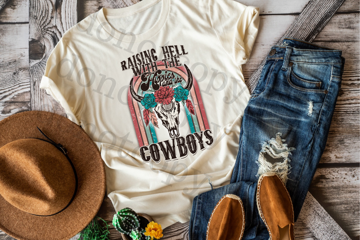 Raising Hell with the Hippies and the Cowboys 112728 DTF TRANSFER