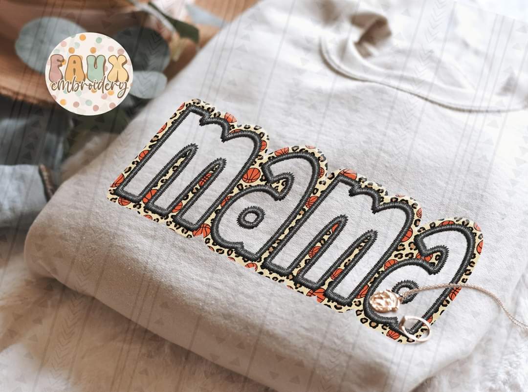 Faux embroidery leopard print basketball mama DTF TRANSFER