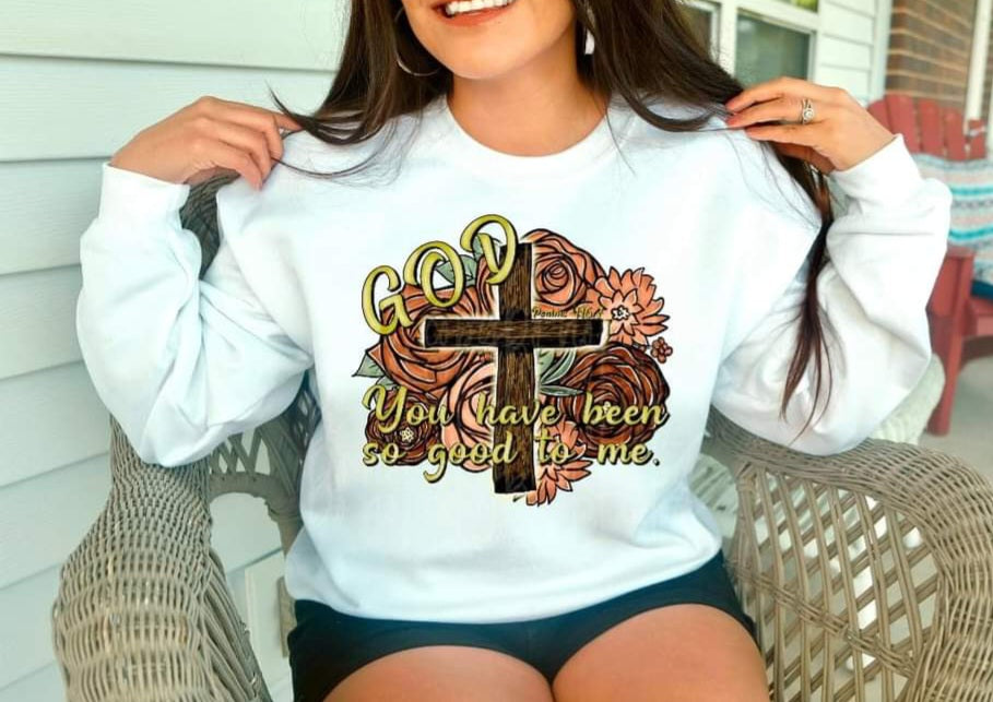 God you have been so good to me cross and flowers 9060 DTF TRANSFER