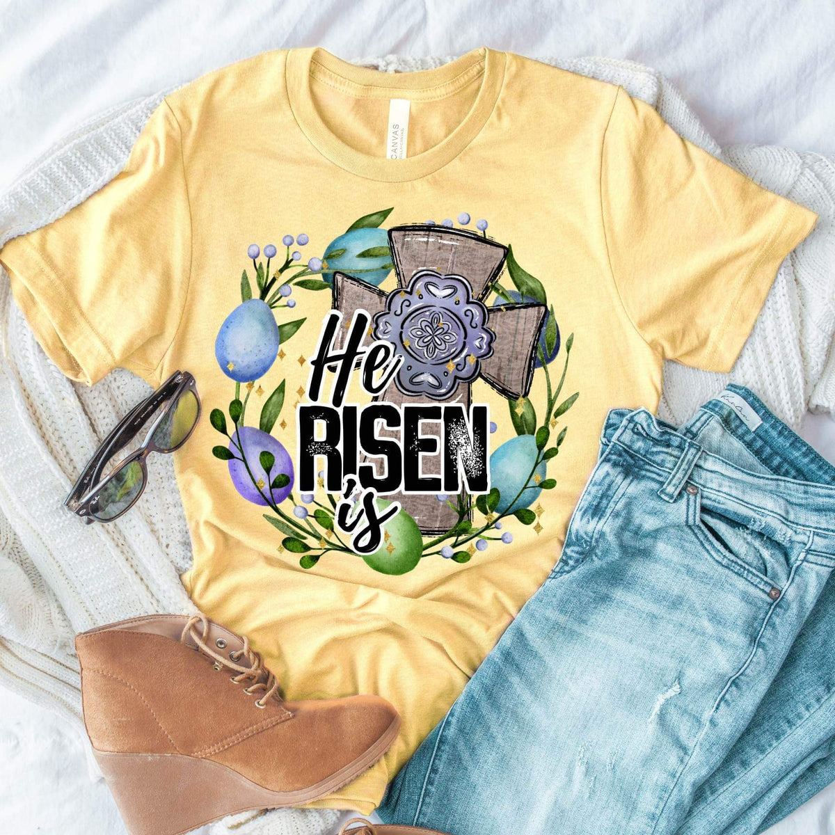 He is risen circle eggs with cross DTF TRANSFER