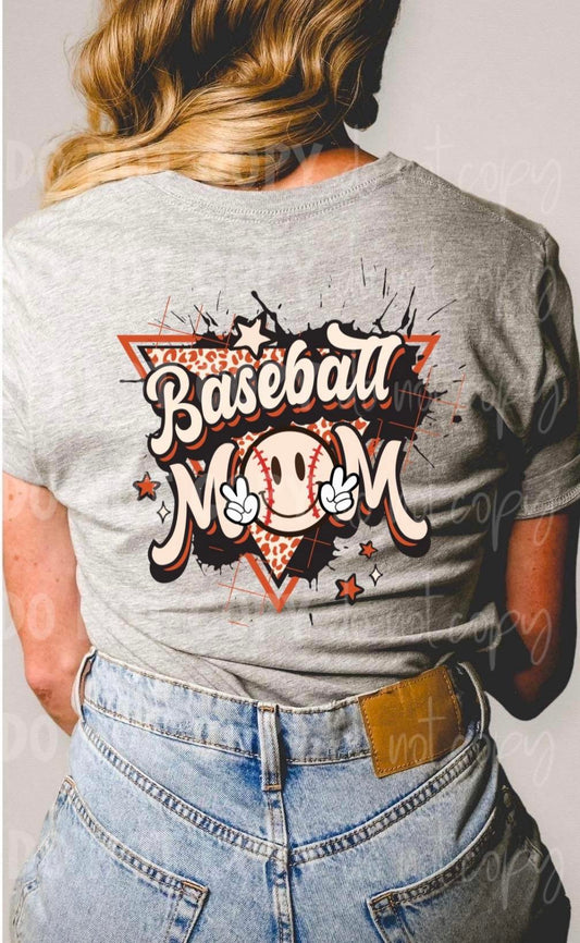 Baseball mom retro happy face peace hands DTF transfer