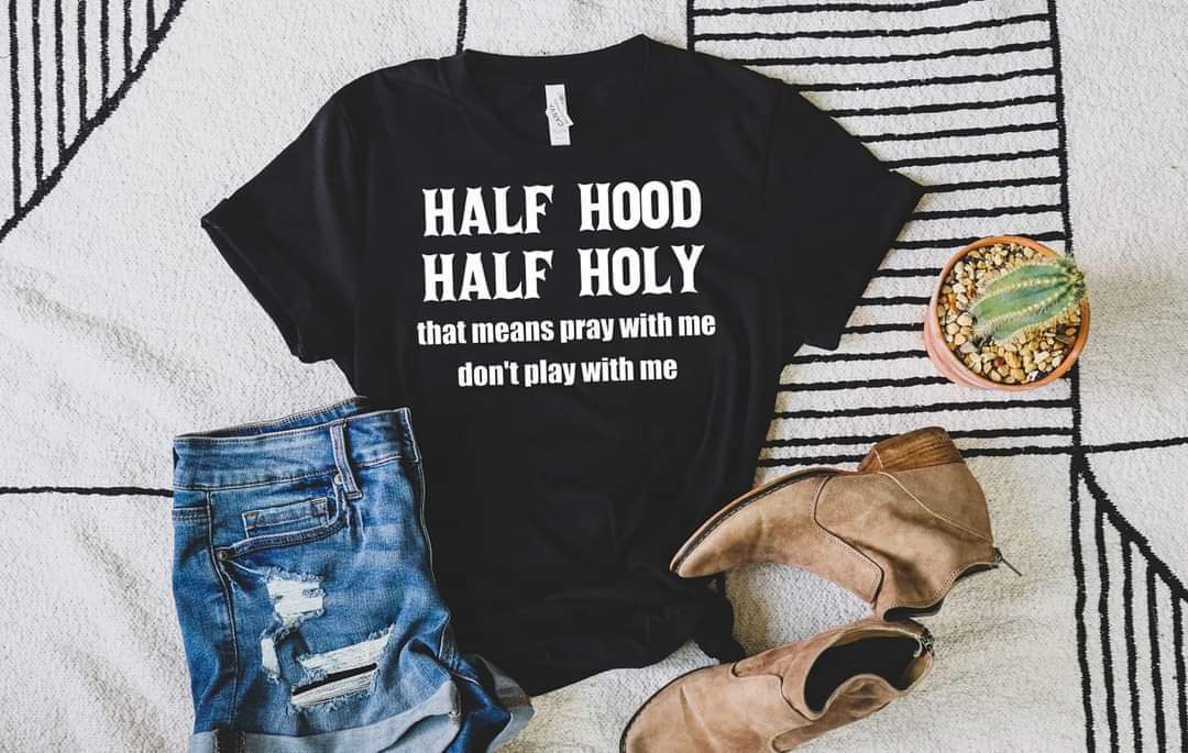 Half hood half holy screen print transfer