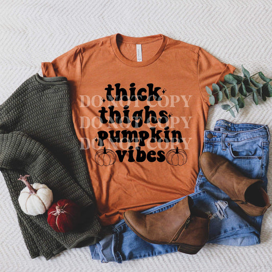 Thick thighs pumpkin vibes BLACK screen print transfer