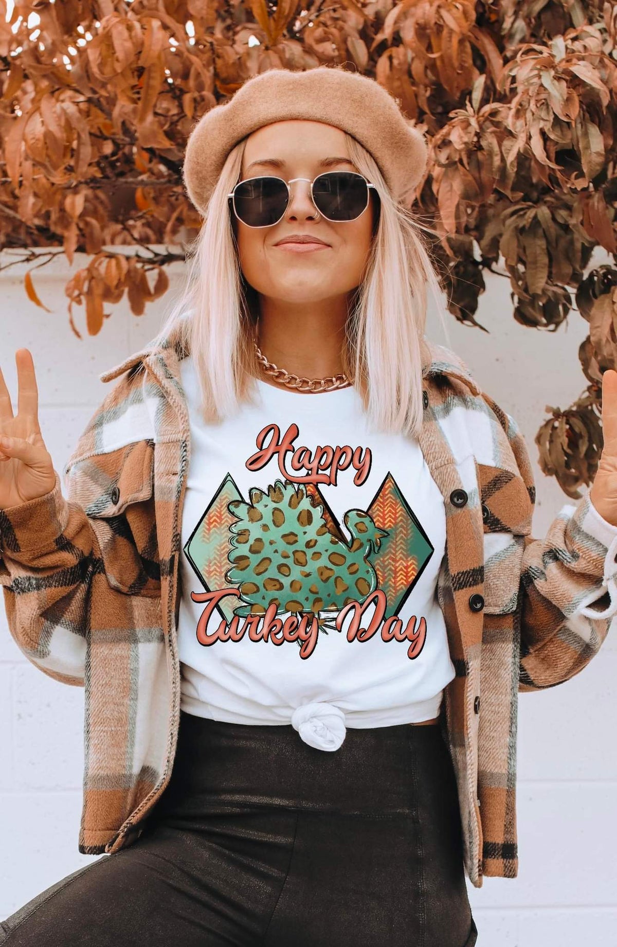 Happy turkey day (teal/leaopard/boho) 112365 DTF TRANSFER