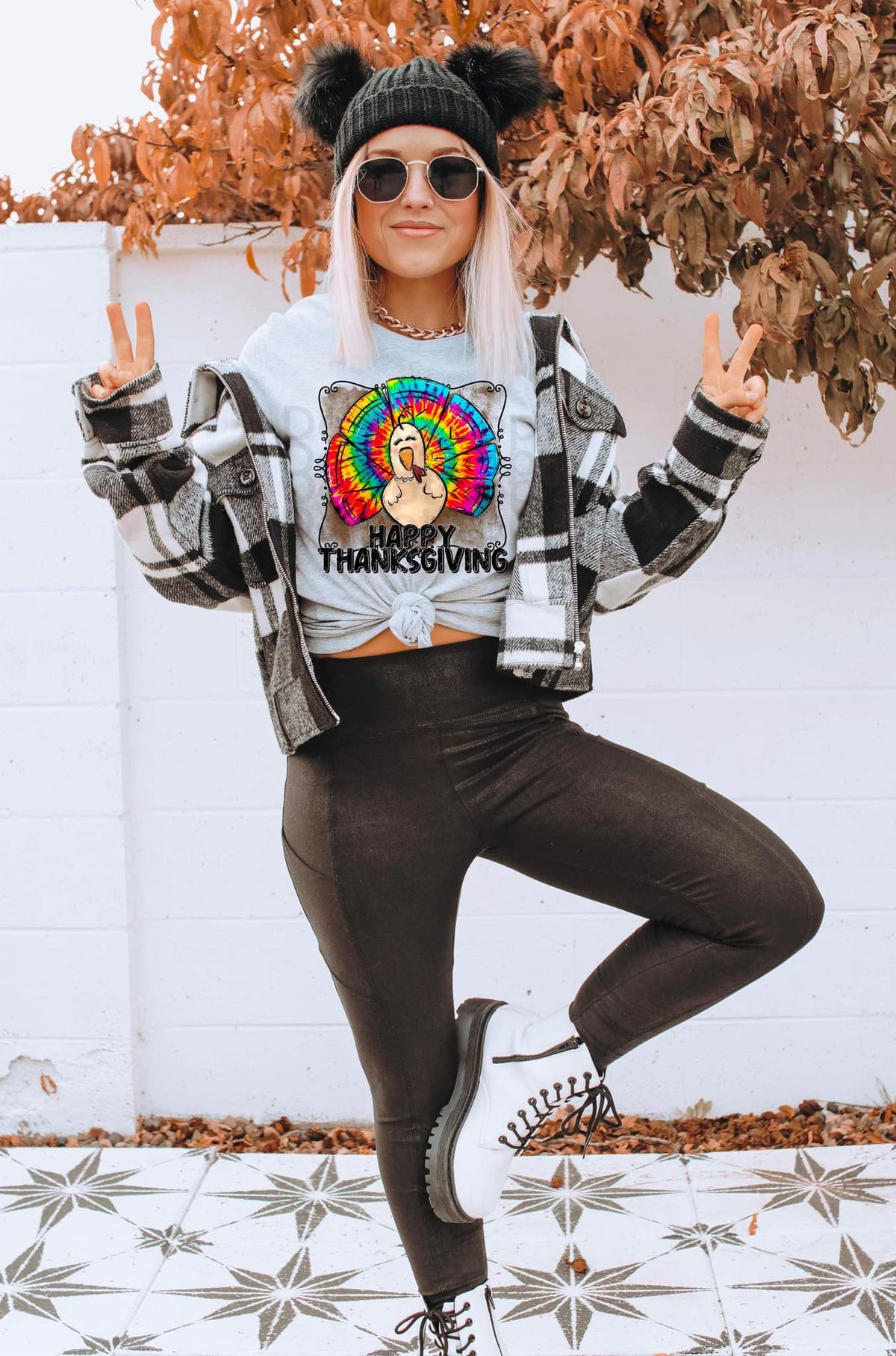 Happy Thanksgiving tie dye turkey with brown background 8375 DTF TRANSFER