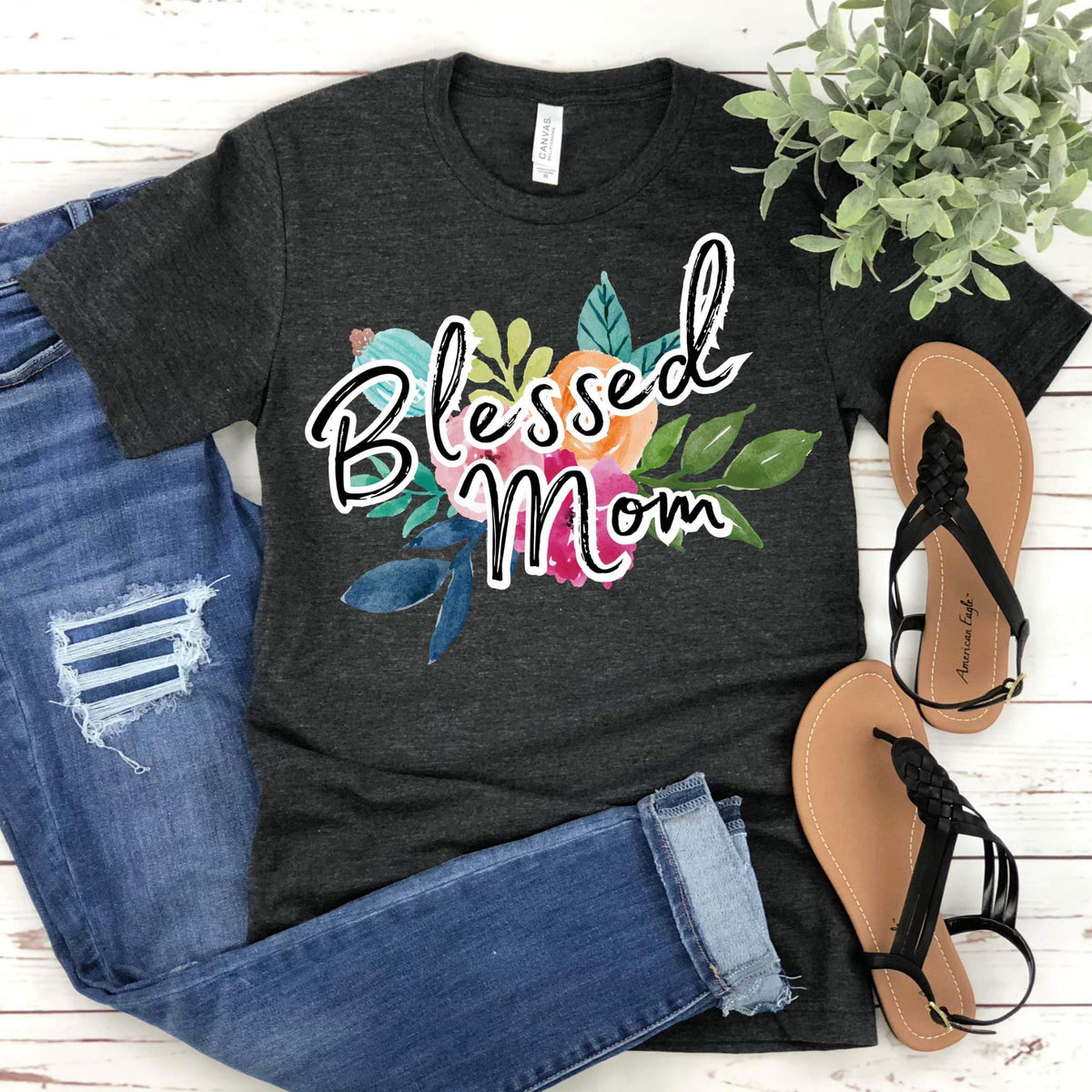 Blessed mom with florals DTF TRANSFER