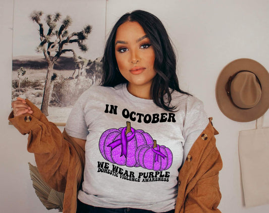 In October we wear purple Domestic Violence awareness (purple pumpkins with ribbon) DTF TRANSFER