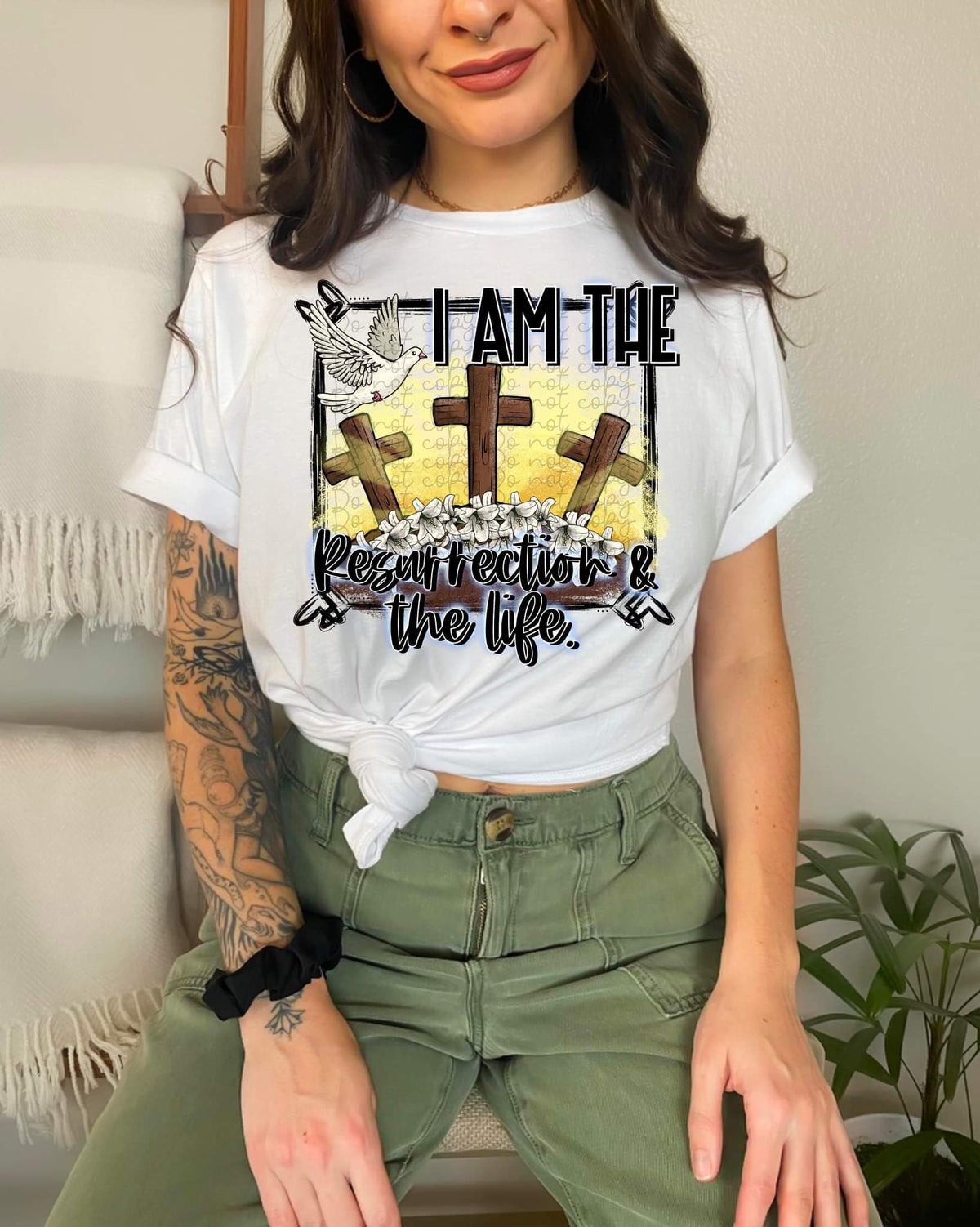 I am the Resurrection & the life (wooden cross trio in frame) 8953 DTF TRANSFER