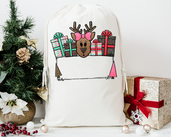 Santa Sack Girl Reindeer 1027 DTF TRANSFER